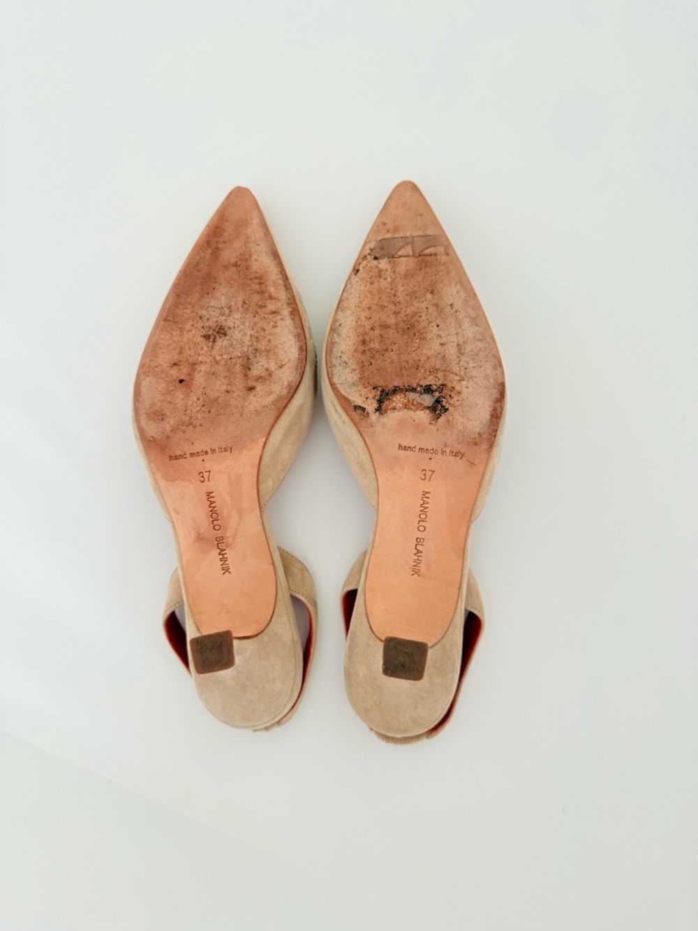 Manolo Blahnik Carolyne Floral Embroidered Slingback Pumps Beige Suede  EU 37 - Picture 8 of 10